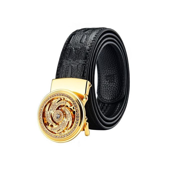 Leather Automatic Buckle Belt - Black